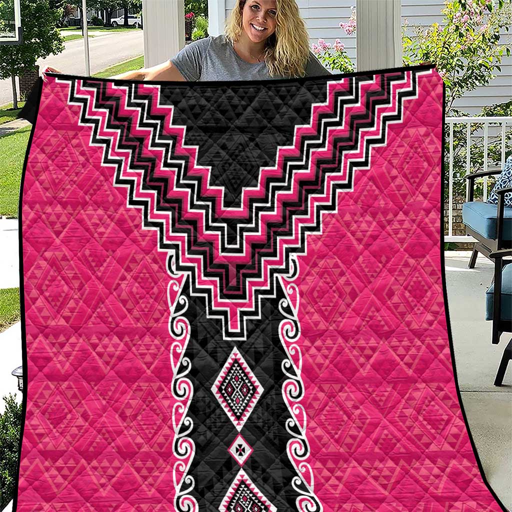 Pink Niho Taniwha Mix Poutama Quilt Unique Taniko Aotearoa LT01 Pink - Polynesian Pride
