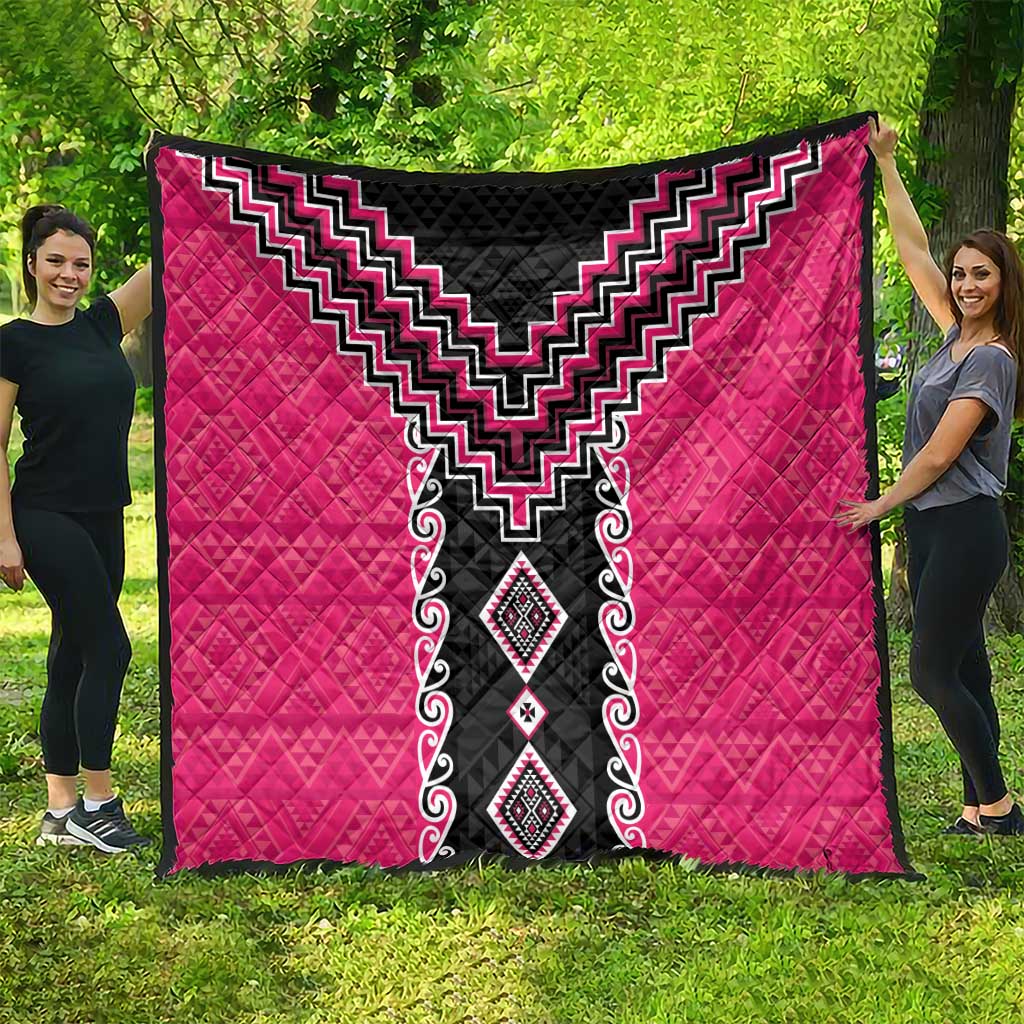 Pink Niho Taniwha Mix Poutama Quilt Unique Taniko Aotearoa LT01 - Polynesian Pride