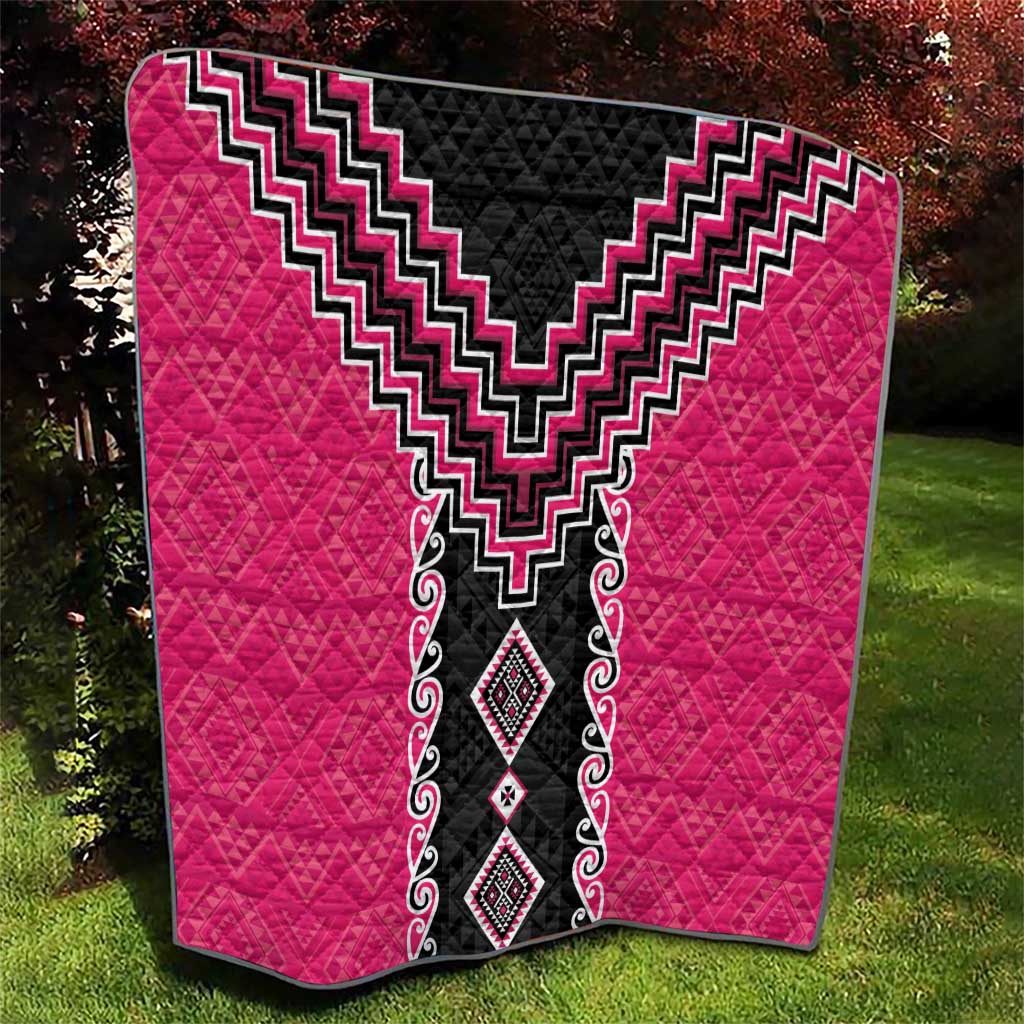 Pink Niho Taniwha Mix Poutama Quilt Unique Taniko Aotearoa LT01 - Polynesian Pride
