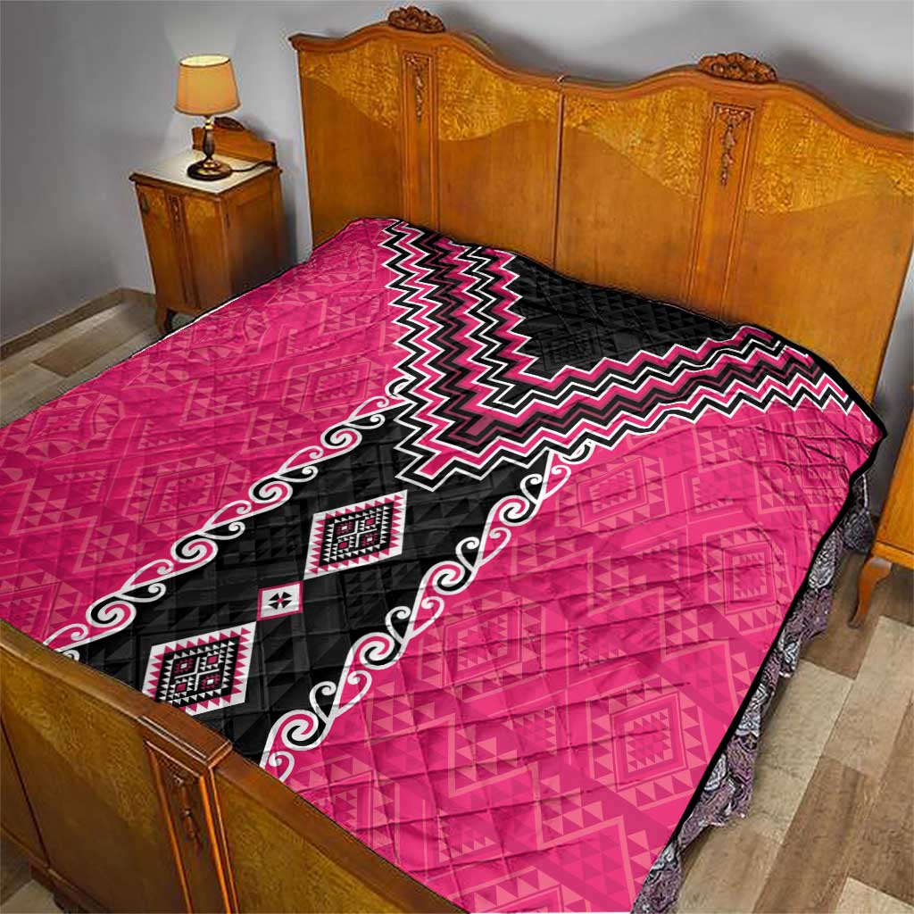Pink Niho Taniwha Mix Poutama Quilt Unique Taniko Aotearoa LT01 - Polynesian Pride