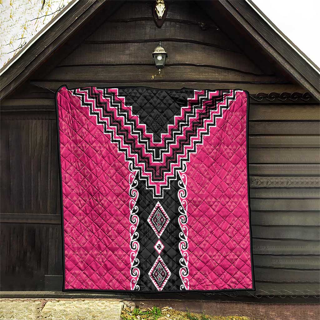 Pink Niho Taniwha Mix Poutama Quilt Unique Taniko Aotearoa LT01 - Polynesian Pride