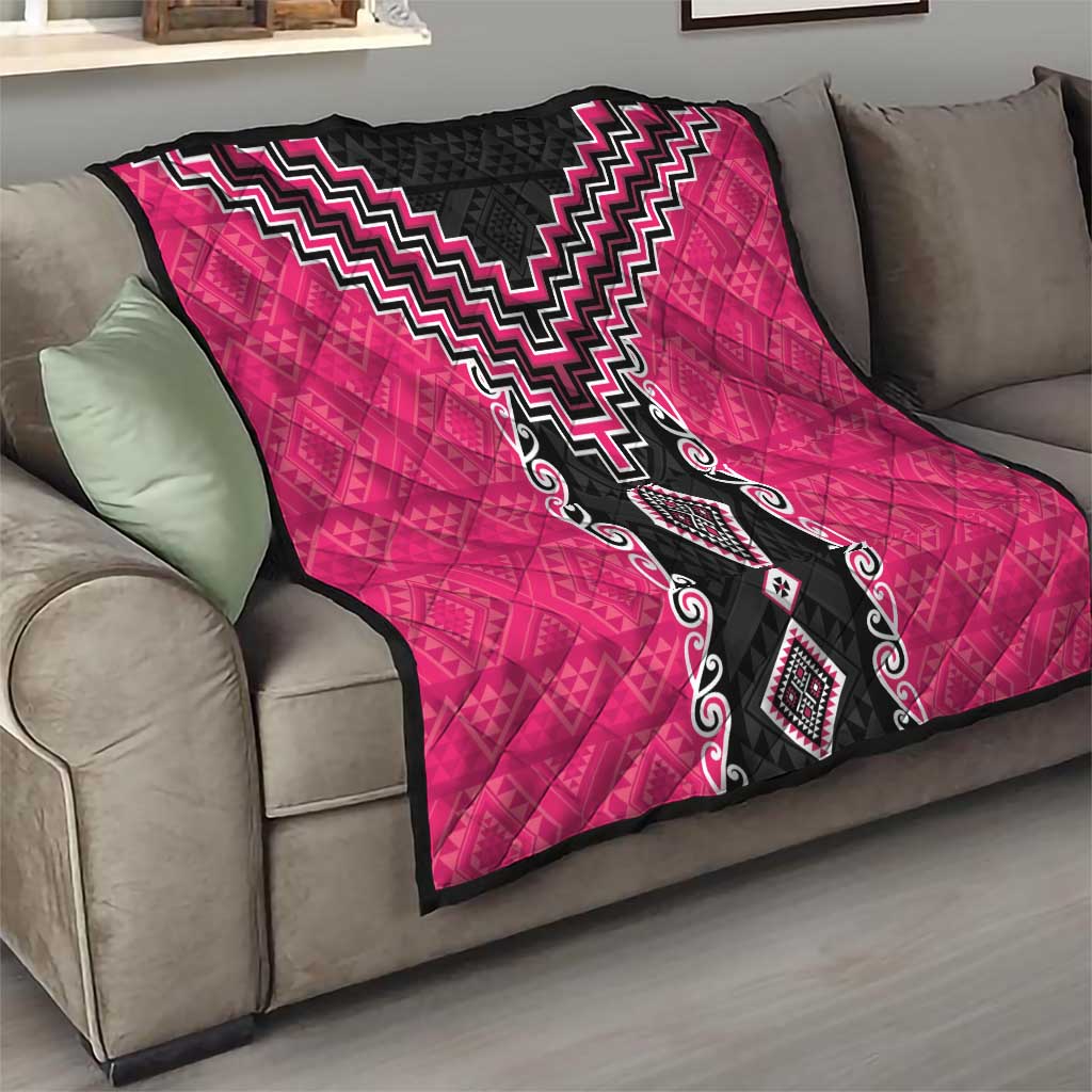 Pink Niho Taniwha Mix Poutama Quilt Unique Taniko Aotearoa LT01 - Polynesian Pride