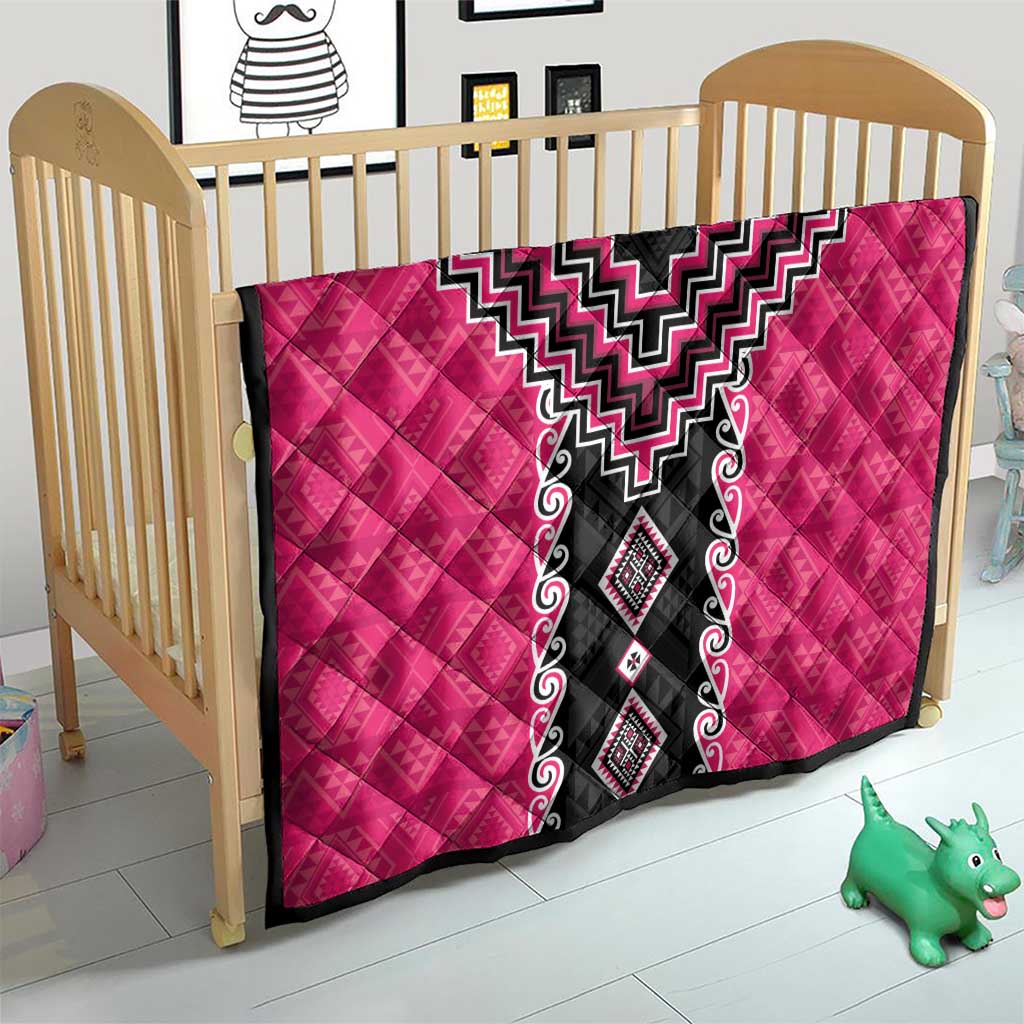 Pink Niho Taniwha Mix Poutama Quilt Unique Taniko Aotearoa LT01 - Polynesian Pride