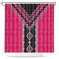 Pink Niho Taniwha Mix Poutama Shower Curtain Unique Taniko Aotearoa