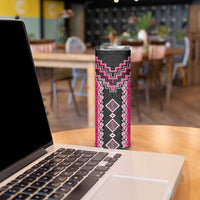 Pink Niho Taniwha Mix Poutama Skinny Tumbler Unique Taniko Aotearoa