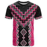 Pink Niho Taniwha Mix Poutama T Shirt Unique Taniko Aotearoa LT01 Pink - Polynesian Pride
