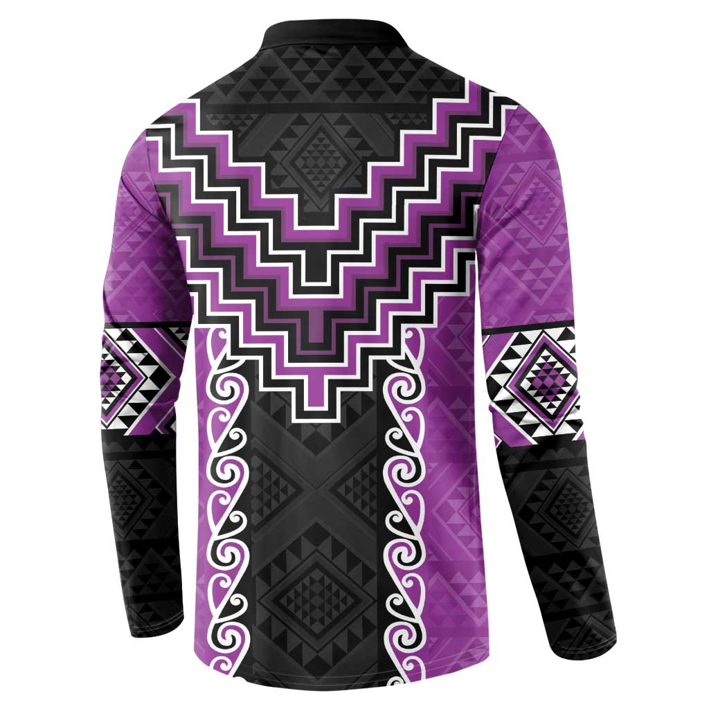 Purple Niho Taniwha Mix Poutama Button Sweatshirt Unique Taniko Aotearoa