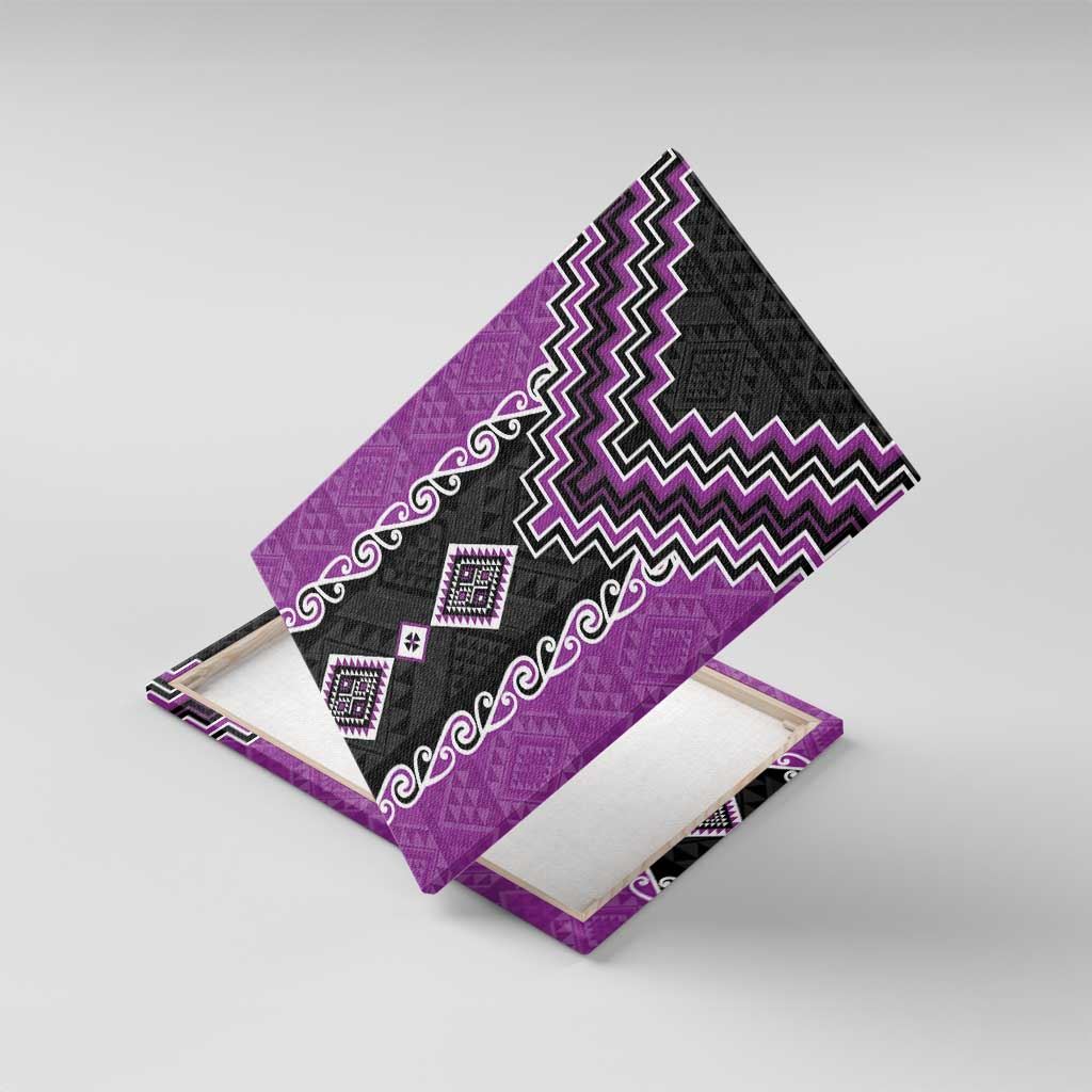 Purple Niho Taniwha Mix Poutama Canvas Wall Art Unique Taniko Aotearoa LT01 With Frame Purple - Polynesian Pride