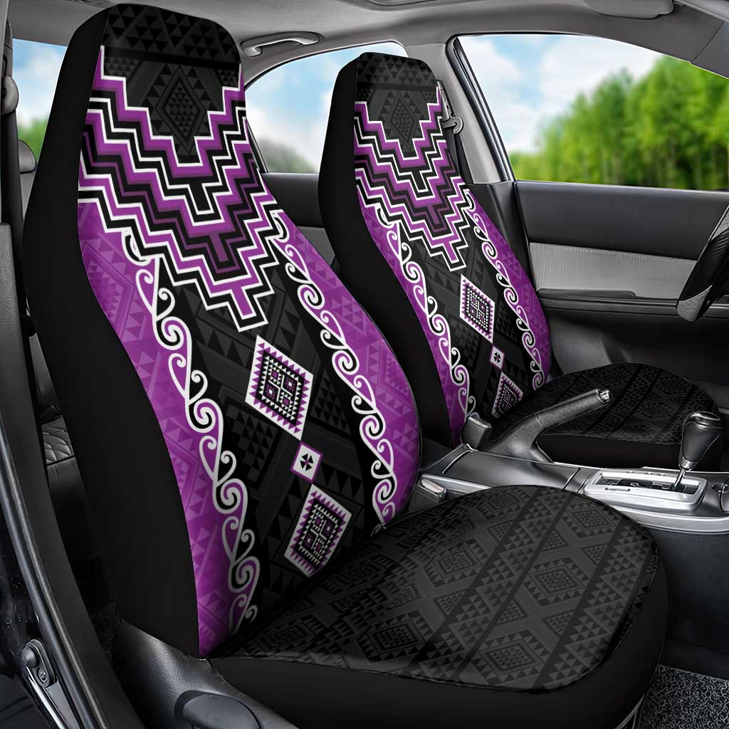 Purple Niho Taniwha Mix Poutama Car Seat Cover Unique Taniko Aotearoa