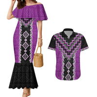 Purple Niho Taniwha Mix Poutama Couples Matching Mermaid Dress and Hawaiian Shirt Unique Taniko Aotearoa LT01 Purple - Polynesian Pride