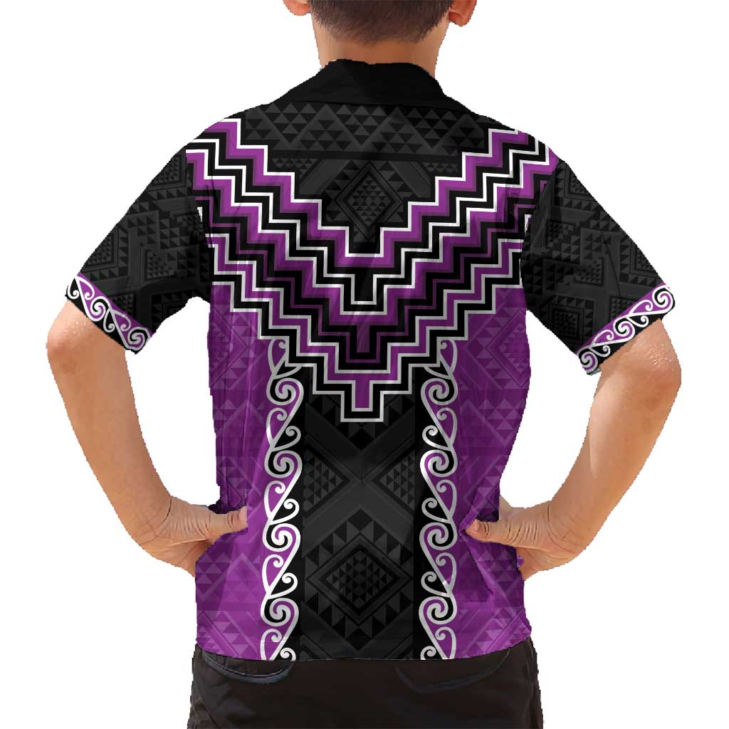 Purple Niho Taniwha Mix Poutama Family Matching Long Sleeve Bodycon Dress and Hawaiian Shirt Unique Taniko Aotearoa LT01 - Polynesian Pride