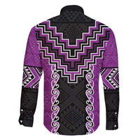 Purple Niho Taniwha Mix Poutama Family Matching Long Sleeve Bodycon Dress and Hawaiian Shirt Unique Taniko Aotearoa LT01 - Polynesian Pride