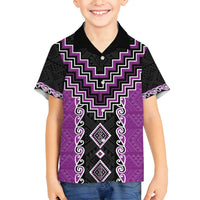 Purple Niho Taniwha Mix Poutama Family Matching Long Sleeve Bodycon Dress and Hawaiian Shirt Unique Taniko Aotearoa LT01 Son's Shirt Purple - Polynesian Pride