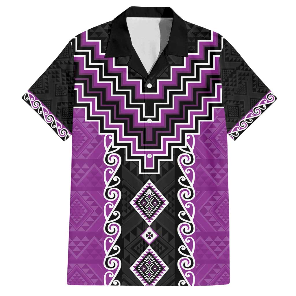 Purple Niho Taniwha Mix Poutama Family Matching Puletasi and Hawaiian Shirt Unique Taniko Aotearoa LT01 Dad's Shirt - Short Sleeve Purple - Polynesian Pride