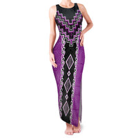 Purple Niho Taniwha Mix Poutama Family Matching Tank Maxi Dress and Hawaiian Shirt Unique Taniko Aotearoa