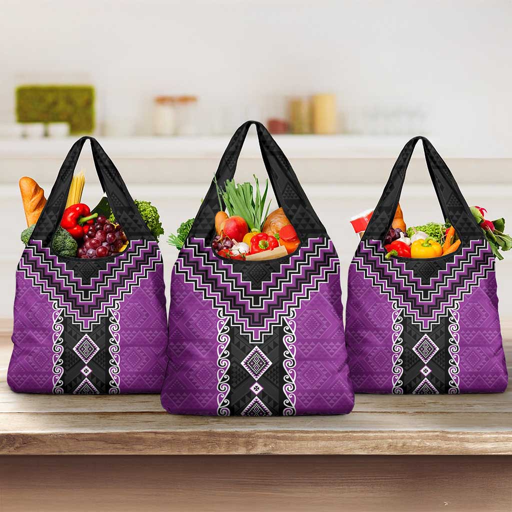Purple Niho Taniwha Mix Poutama Grocery Bag Unique Taniko Aotearoa LT01 3-pack One Size Purple - Polynesian Pride