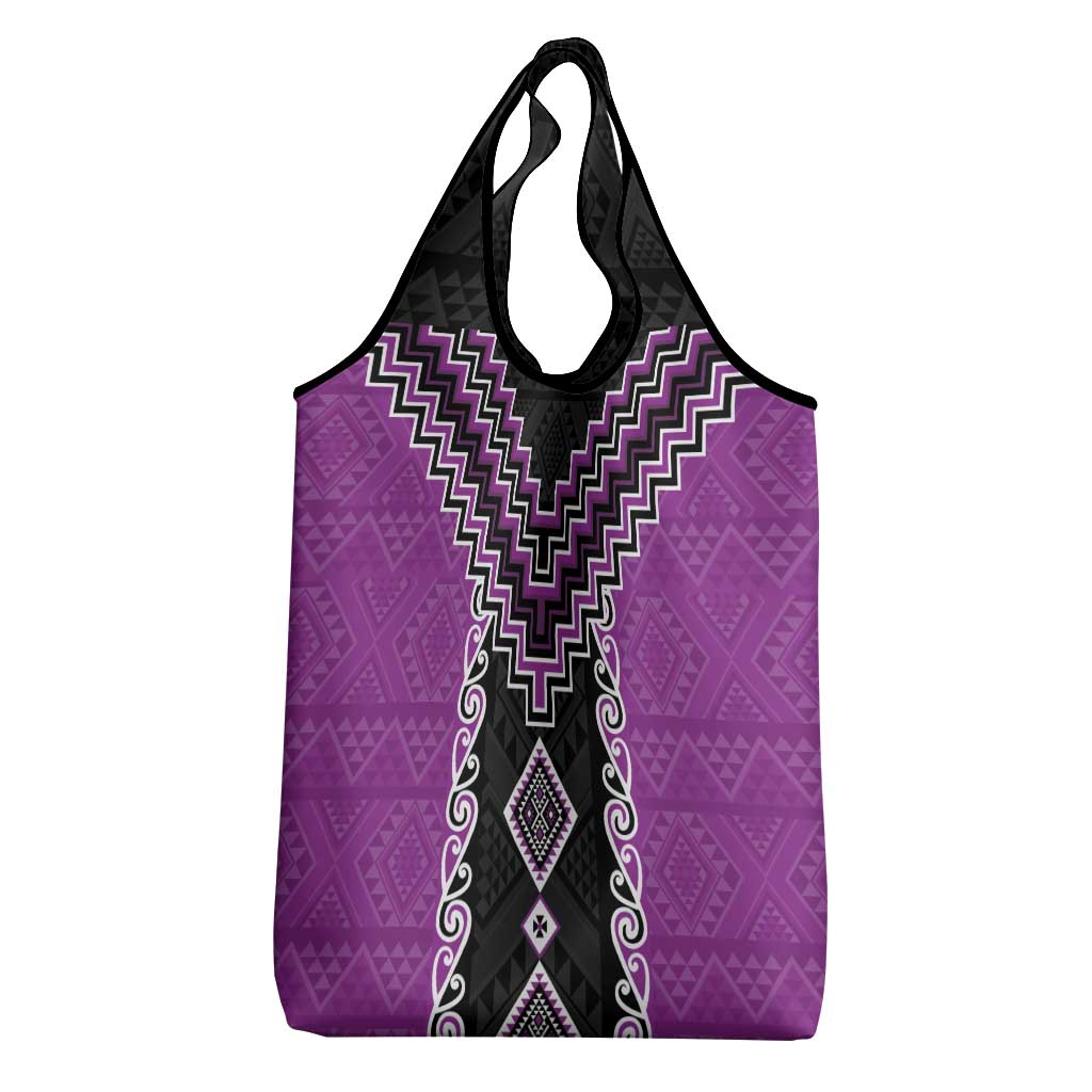Purple Niho Taniwha Mix Poutama Grocery Bag Unique Taniko Aotearoa LT01 - Polynesian Pride