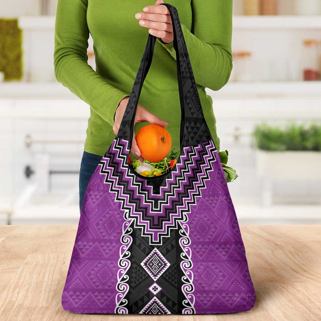 Purple Niho Taniwha Mix Poutama Grocery Bag Unique Taniko Aotearoa LT01 - Polynesian Pride