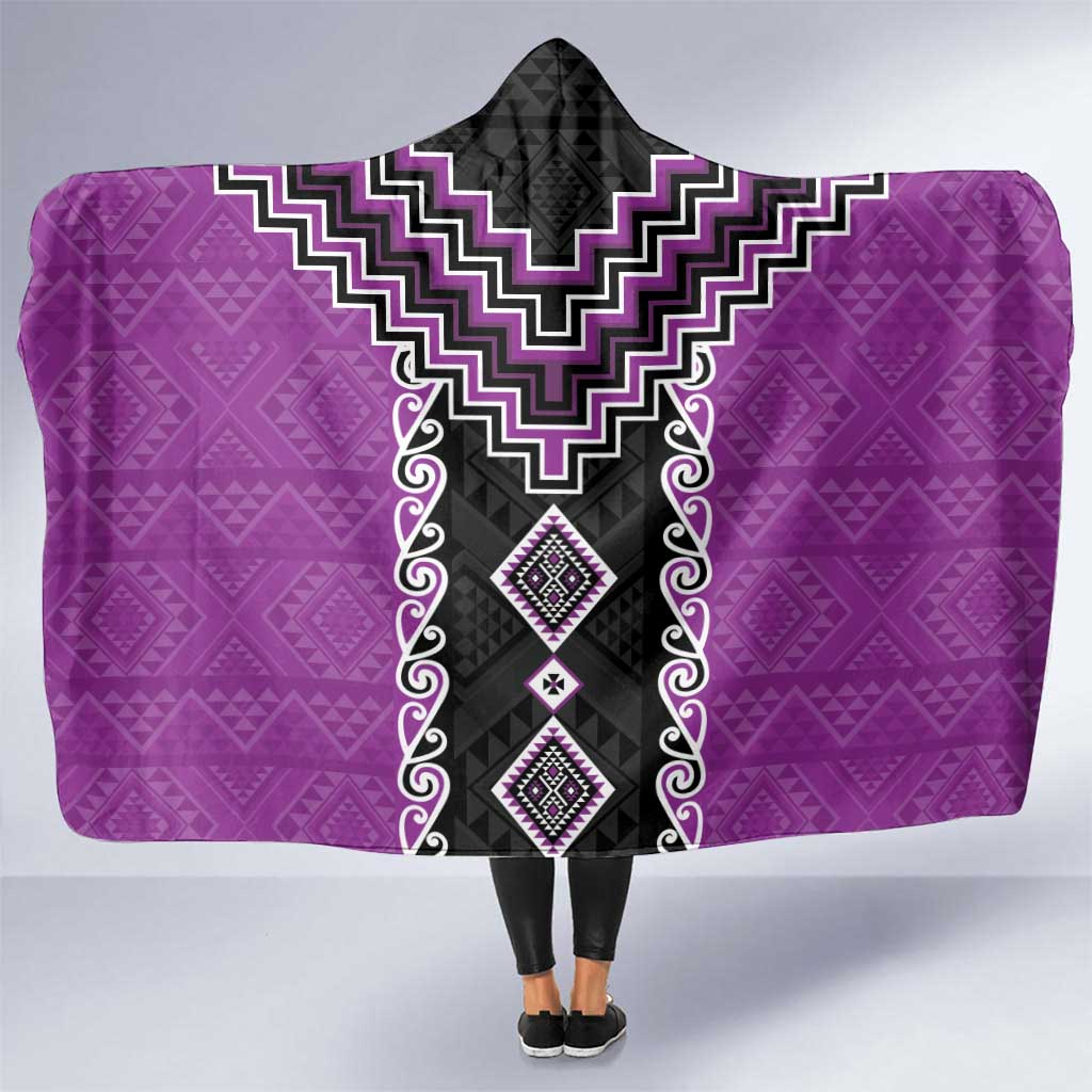Purple Niho Taniwha Mix Poutama Hooded Blanket Unique Taniko Aotearoa