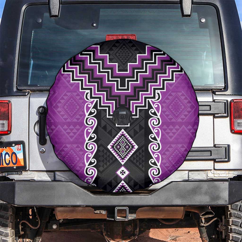 Purple Niho Taniwha Mix Poutama Spare Tire Cover Unique Taniko Aotearoa