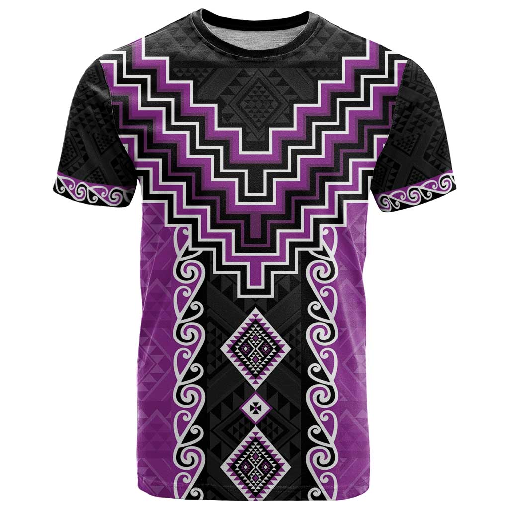 Purple Niho Taniwha Mix Poutama T Shirt Unique Taniko Aotearoa LT01 Purple - Polynesian Pride