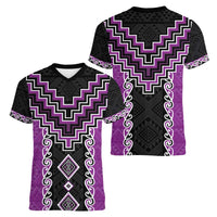Purple Niho Taniwha Mix Poutama Women V-Neck T-Shirt Unique Taniko Aotearoa LT01 - Polynesian Pride