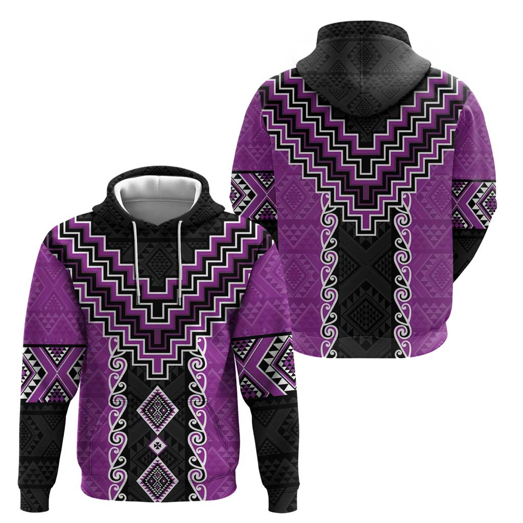 Purple Niho Taniwha Mix Poutama Zip Hoodie Unique Taniko Aotearoa