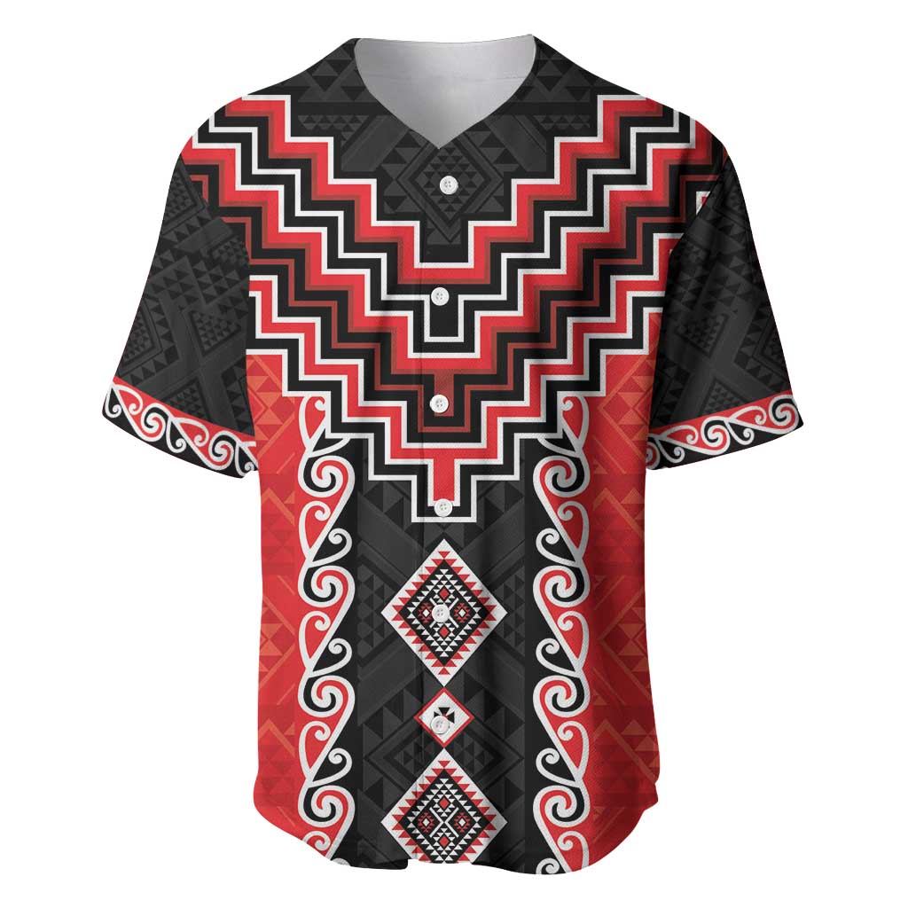Red Niho Taniwha Mix Poutama Baseball Jersey Unique Taniko Aotearoa LT01 Red - Polynesian Pride