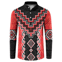 Red Niho Taniwha Mix Poutama Button Sweatshirt Unique Taniko Aotearoa