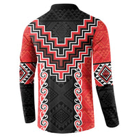 Red Niho Taniwha Mix Poutama Button Sweatshirt Unique Taniko Aotearoa