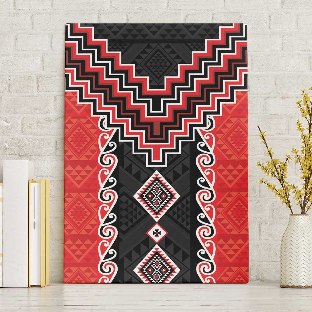 Red Niho Taniwha Mix Poutama Canvas Wall Art Unique Taniko Aotearoa