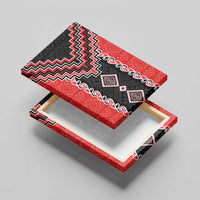 Red Niho Taniwha Mix Poutama Canvas Wall Art Unique Taniko Aotearoa