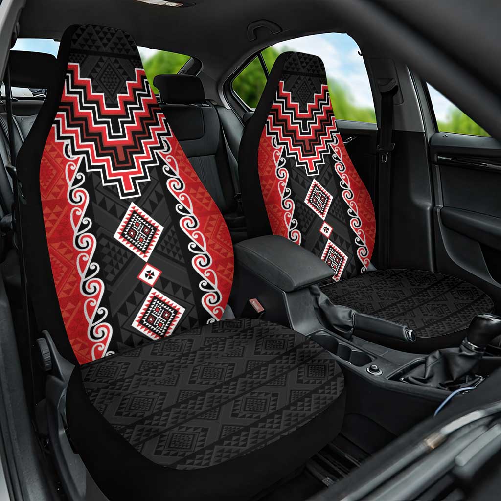 Red Niho Taniwha Mix Poutama Car Seat Cover Unique Taniko Aotearoa