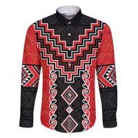 Red Niho Taniwha Mix Poutama Family Matching Off The Shoulder Long Sleeve Dress and Hawaiian Shirt Unique Taniko Aotearoa