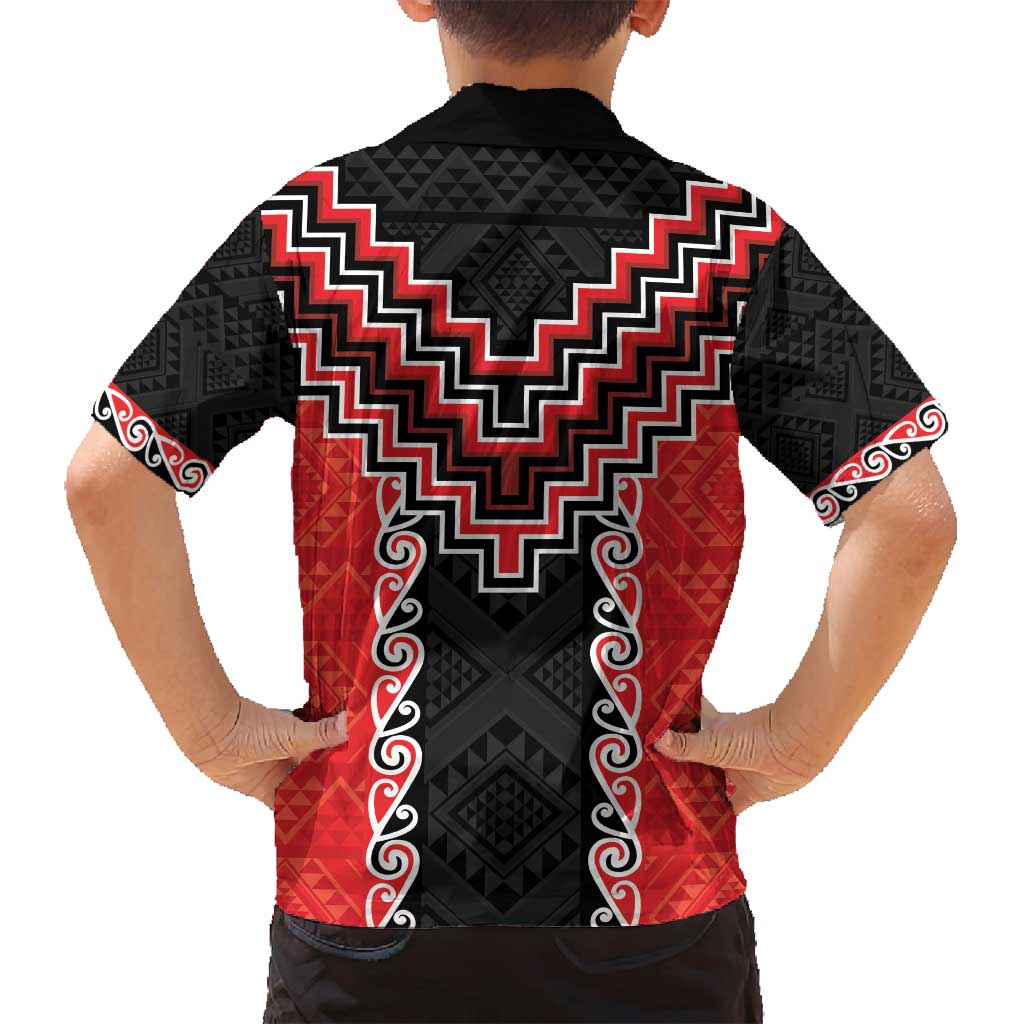 Red Niho Taniwha Mix Poutama Family Matching Off Shoulder Maxi Dress and Hawaiian Shirt Unique Taniko Aotearoa LT01 - Polynesian Pride