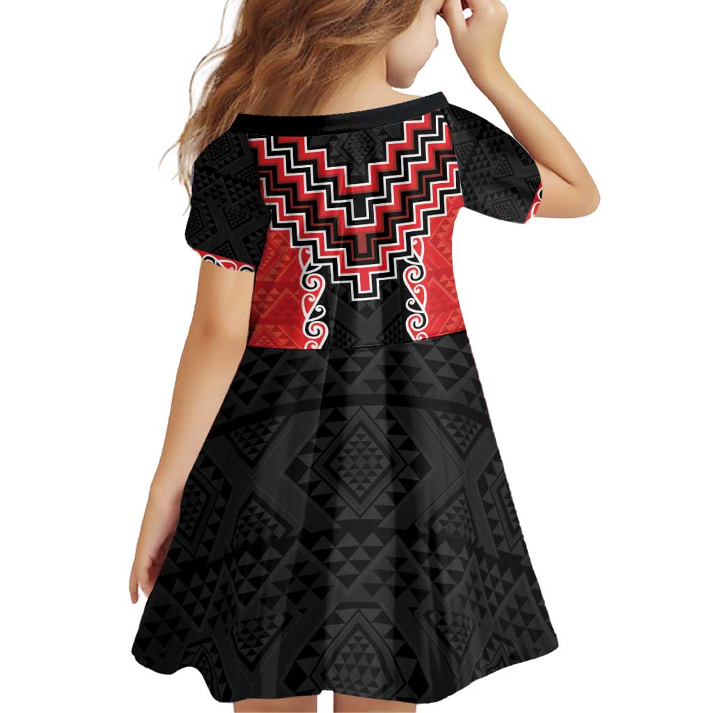 Red Niho Taniwha Mix Poutama Family Matching Off Shoulder Short Dress and Hawaiian Shirt Unique Taniko Aotearoa