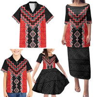 Red Niho Taniwha Mix Poutama Family Matching Puletasi and Hawaiian Shirt Unique Taniko Aotearoa LT01 - Polynesian Pride