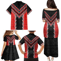 Red Niho Taniwha Mix Poutama Family Matching Puletasi and Hawaiian Shirt Unique Taniko Aotearoa LT01 - Polynesian Pride
