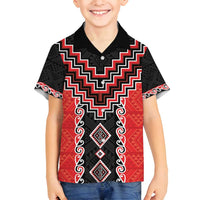 Red Niho Taniwha Mix Poutama Family Matching Summer Maxi Dress and Hawaiian Shirt Unique Taniko Aotearoa LT01 Son's Shirt Red - Polynesian Pride