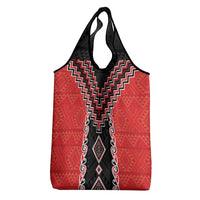 Red Niho Taniwha Mix Poutama Grocery Bag Unique Taniko Aotearoa LT01 - Polynesian Pride