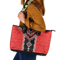 Red Niho Taniwha Mix Poutama Leather Tote Bag Unique Taniko Aotearoa LT01 Red - Polynesian Pride