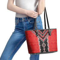 Red Niho Taniwha Mix Poutama Leather Tote Bag Unique Taniko Aotearoa LT01 - Polynesian Pride