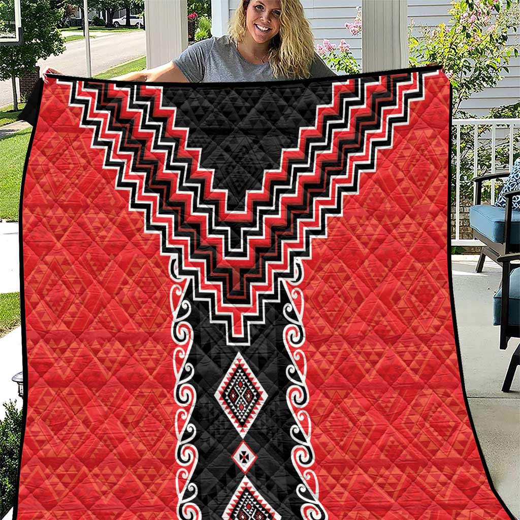 Red Niho Taniwha Mix Poutama Quilt Unique Taniko Aotearoa