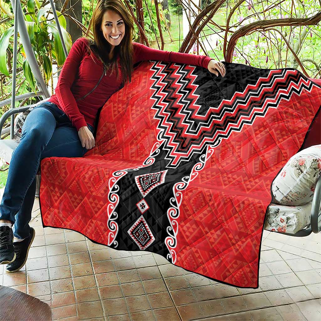 Red Niho Taniwha Mix Poutama Quilt Unique Taniko Aotearoa