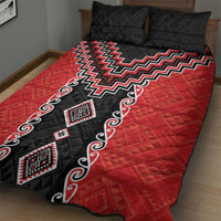 Red Niho Taniwha Mix Poutama Quilt Bed Set Unique Taniko Aotearoa