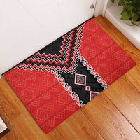 Red Niho Taniwha Mix Poutama Rubber Doormat Unique Taniko Aotearoa LT01 - Polynesian Pride