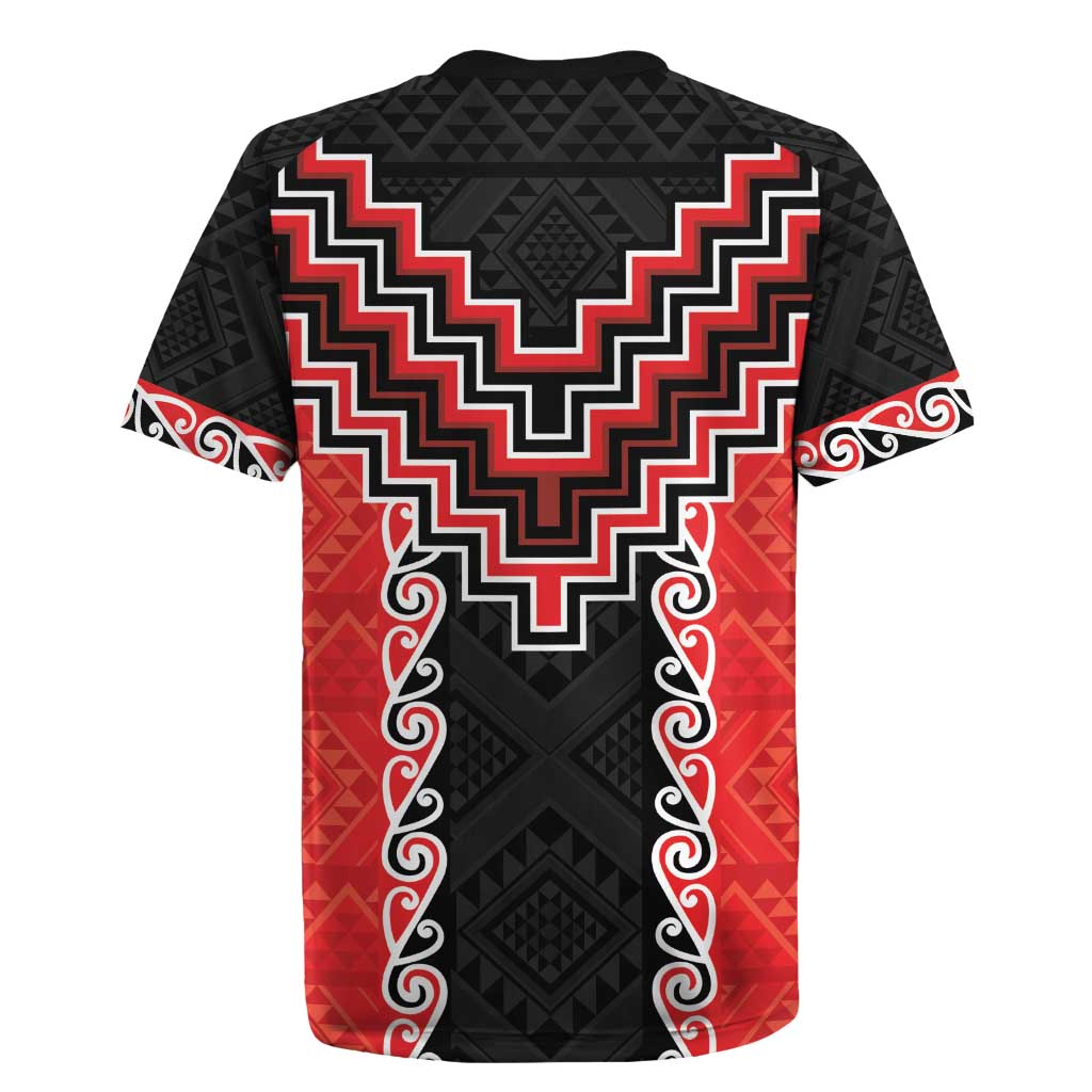 Red Niho Taniwha Mix Poutama Rugby Jersey Unique Taniko Aotearoa