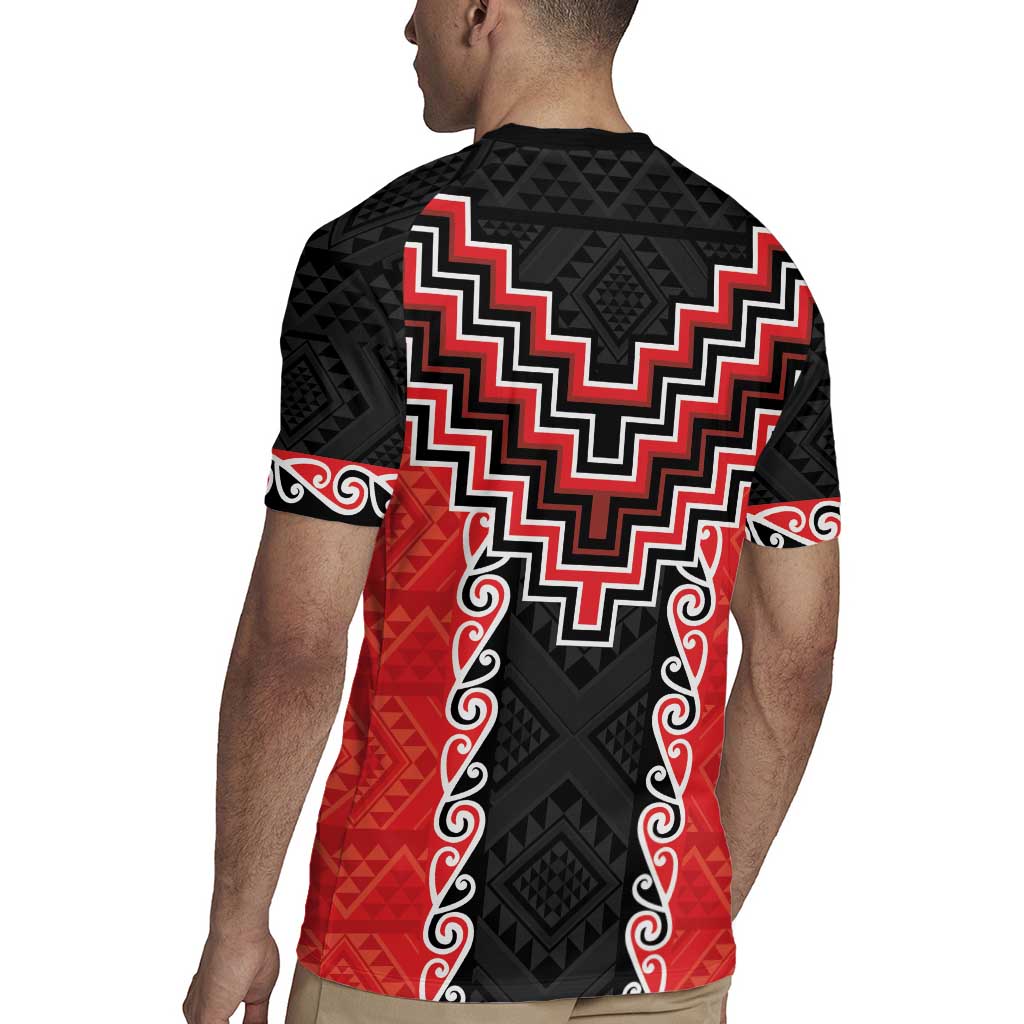 Red Niho Taniwha Mix Poutama Rugby Jersey Unique Taniko Aotearoa