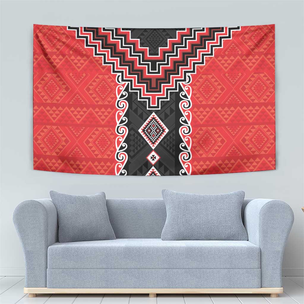Red Niho Taniwha Mix Poutama Tapestry Unique Taniko Aotearoa
