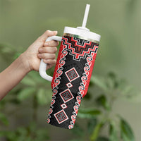 Red Niho Taniwha Mix Poutama Tumbler With Handle Unique Taniko Aotearoa